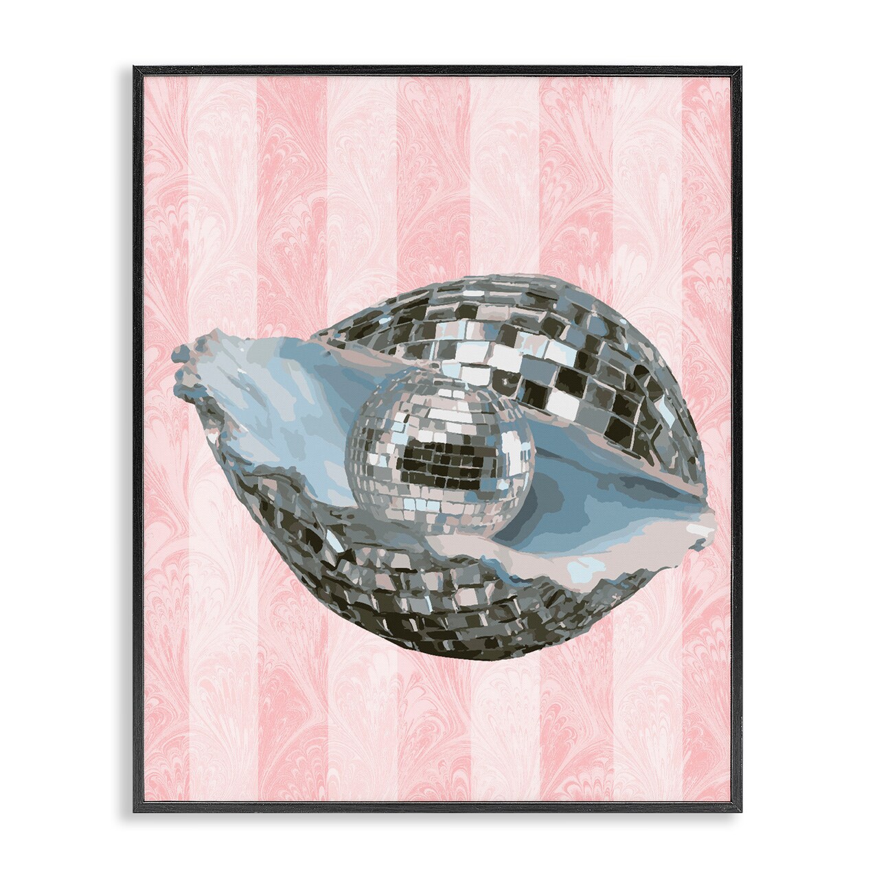 Stupell Industries Disco Oyster on Stripes Framed Giclee Design by Lil' Rue